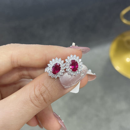 925 Silver Oval Red Halo Ring for Women, Promise Ring, Engagement Style
