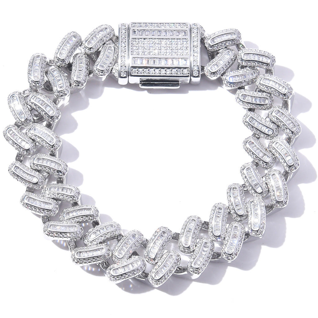 Hip Hop Diamond Shape Cuban Link Cubic Zirconia Bracelet for Men
