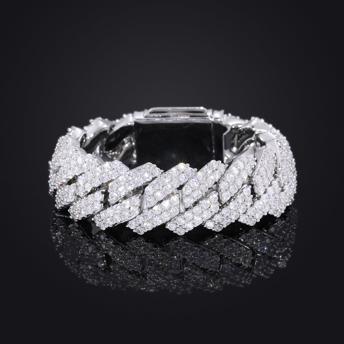 20mm Double-Row Zircon Cuban Link Bracelet, Copper Plated Unisex Hip Hop Bracelet product image