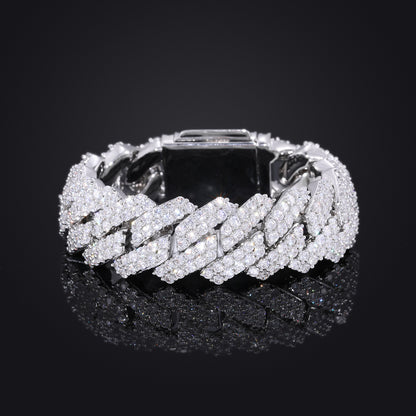 20mm Double-Row Zircon Cuban Link Bracelet, Copper Plated Unisex Hip Hop Bracelet