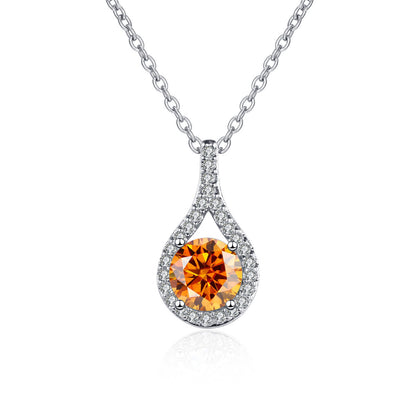 1ct S925 Silver Moissanite Teardrop Pendant Necklace, Box Chain, Color Options