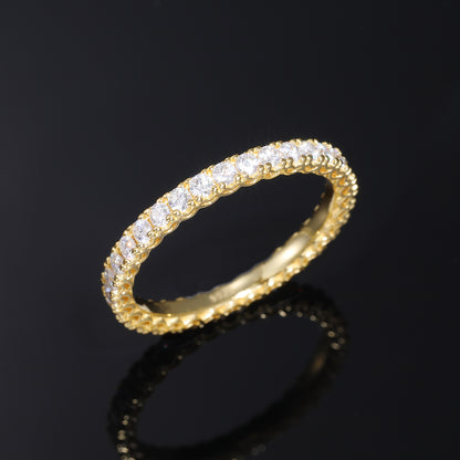 S925 Moissanite Eternity Ring for Women and Men, Round Cut Stackable Band in Yellow Tone
