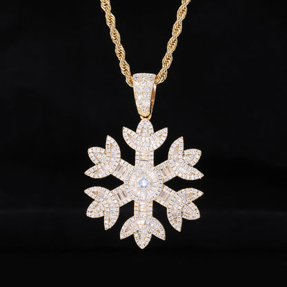 Iced Out Snowflake Pendant Necklace, Rope Chain, Zircon Hip Hop Jewelry