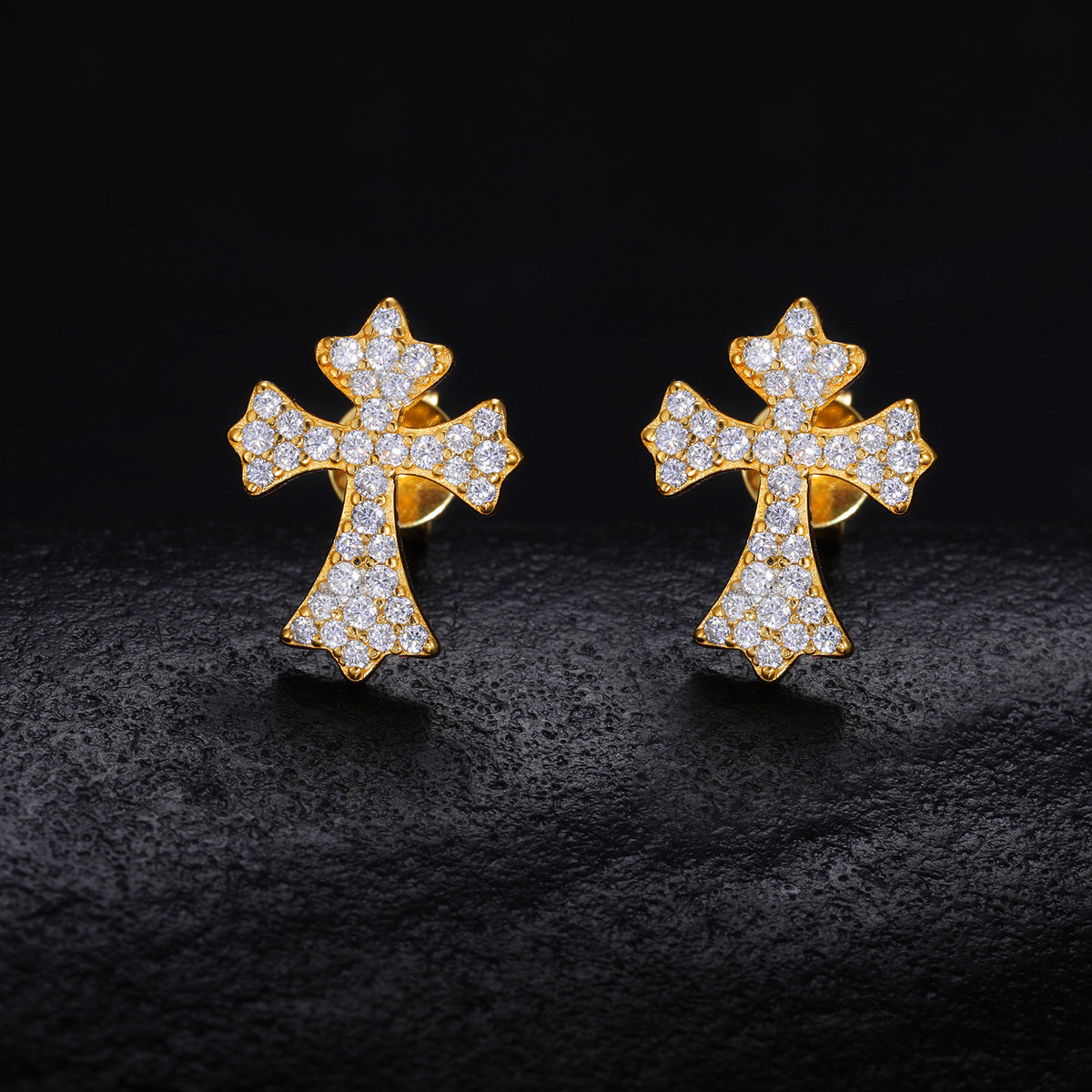 Moissanite Cross Stud Earrings, S925 Sterling Silver, Unisex Geometric Sparkle Studs product image