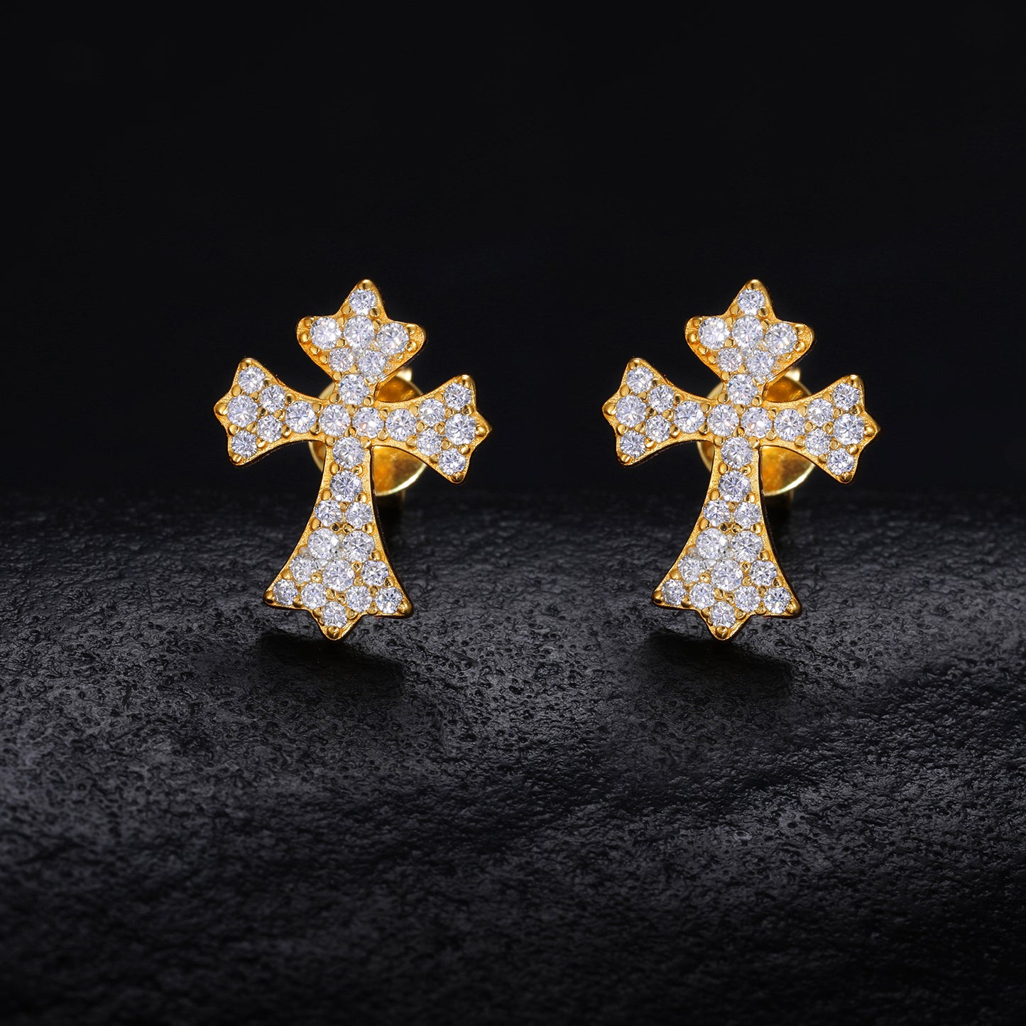 Moissanite Cross Stud Earrings, S925 Sterling Silver, Unisex Geometric Sparkle Studs product image