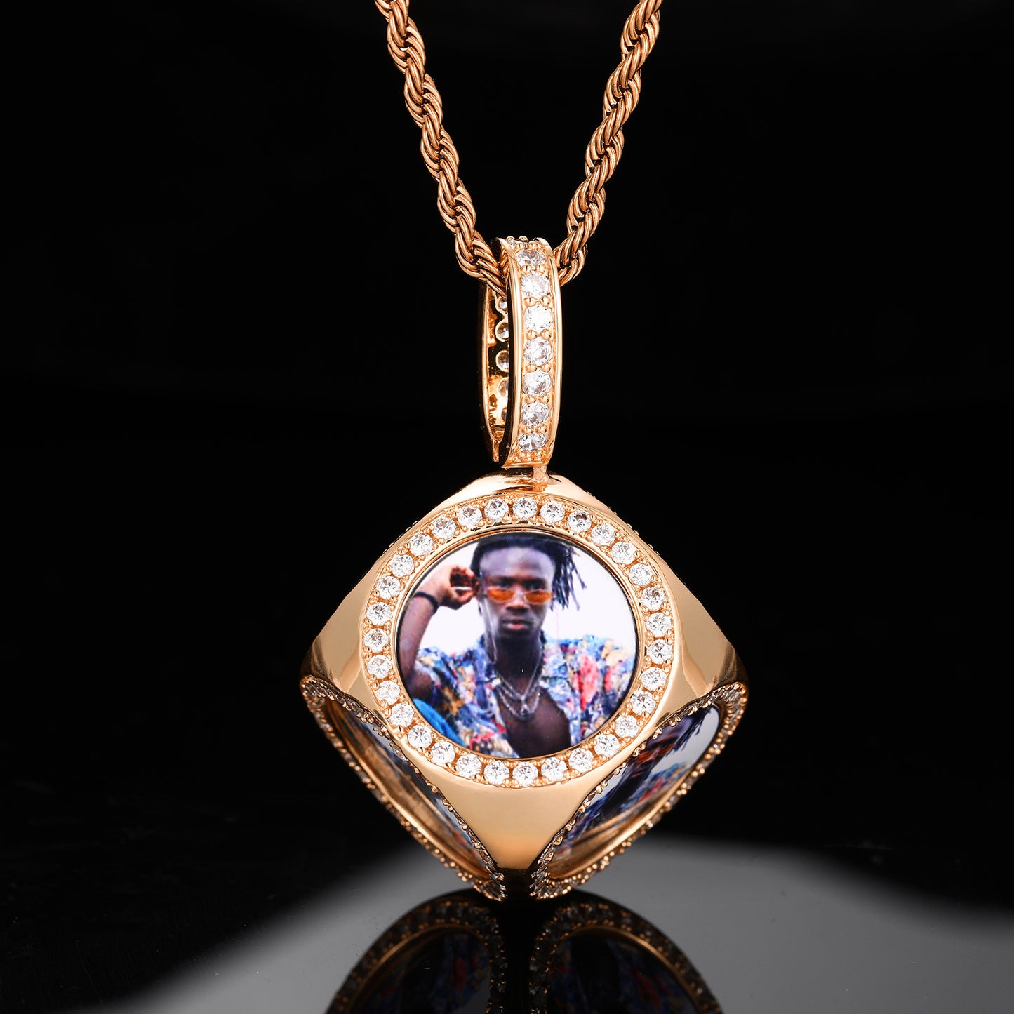 Custom Photo Iced Out Geometric Pendant Necklace with Rope Chain product image