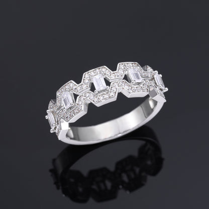Geometric Zircon Statement Ring, Unisex Zigzag Band, Size 7-10