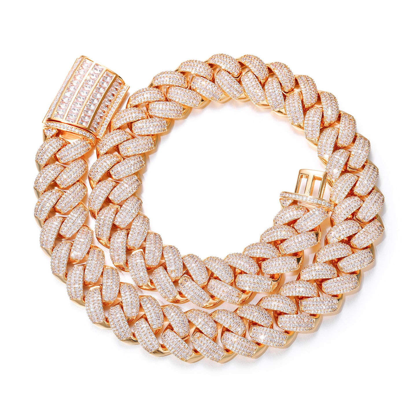 Iced Out Cuban Link Chain Necklace or Bracelet for Men and Women - Geometric Copper Jewelry with Cubic Zirconia product image