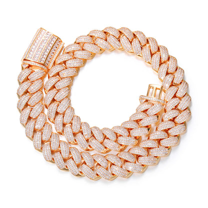 Iced Out Cuban Link Chain Necklace or Bracelet for Men and Women - Geometric Copper Jewelry with Cubic Zirconia