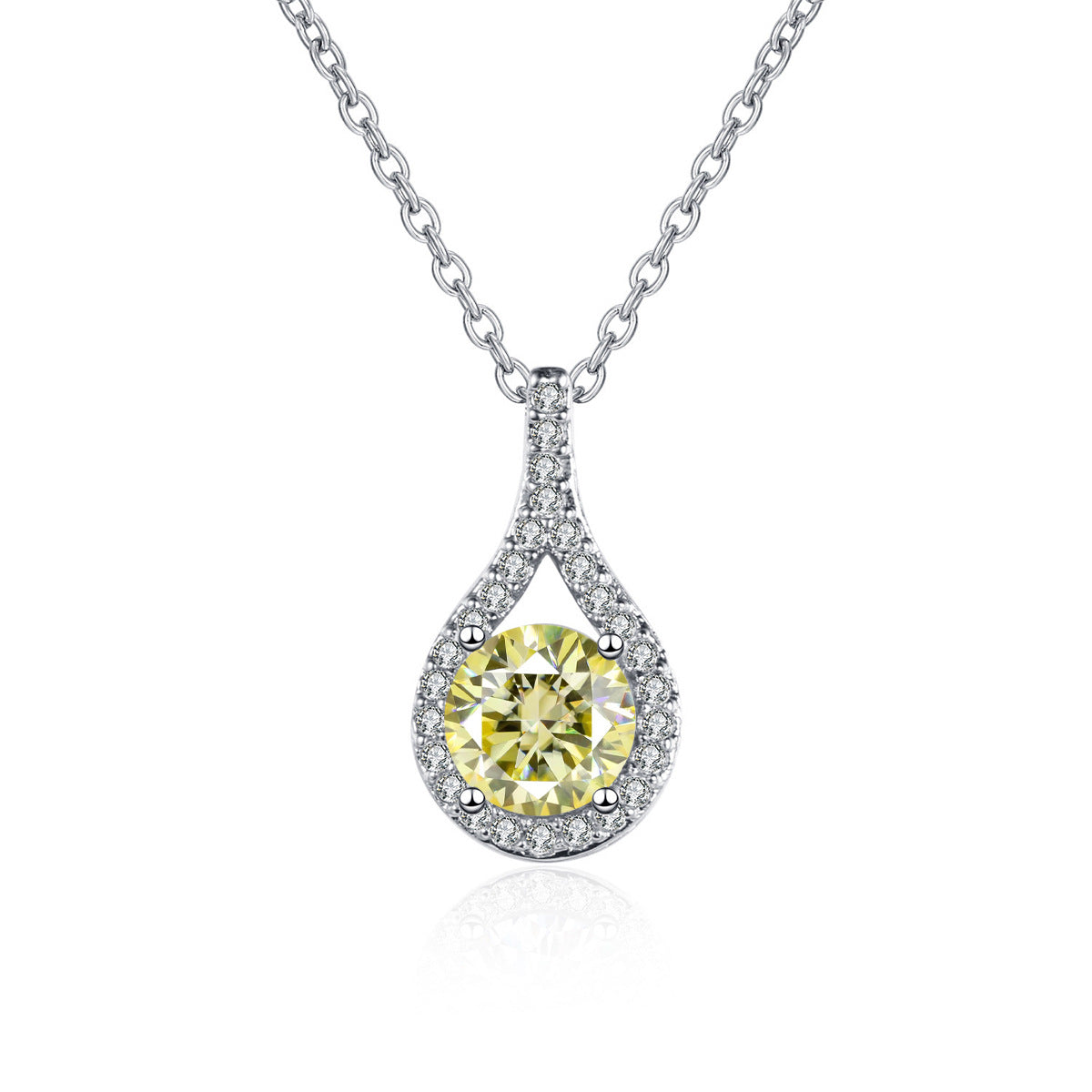1ct S925 Silver Moissanite Teardrop Pendant Necklace, Box Chain, Color Options product image