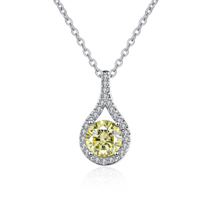 1ct S925 Silver Moissanite Teardrop Pendant Necklace, Box Chain, Color Options