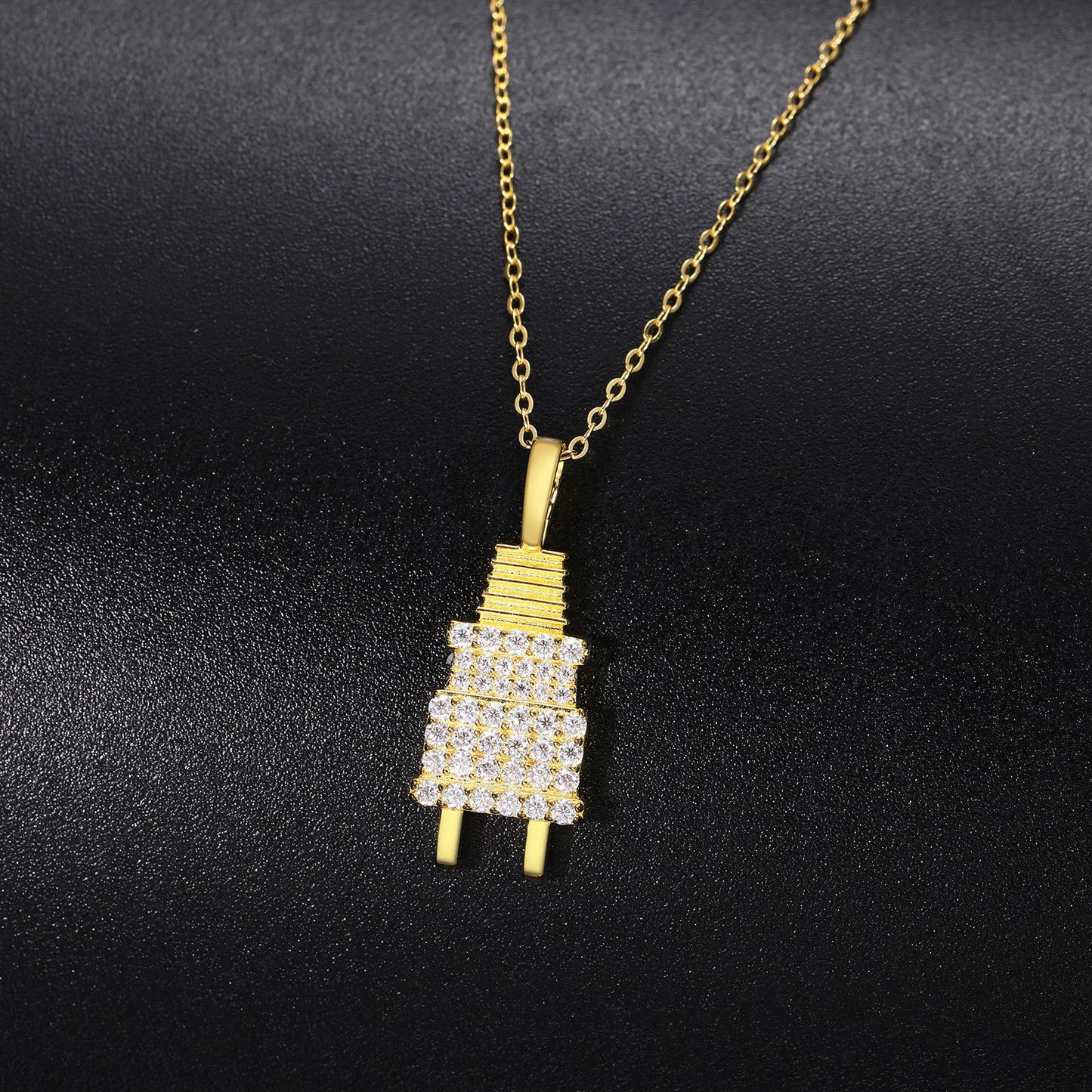 Iced Out Moissanite Power Plug Pendant Necklace in Gold Tone product image