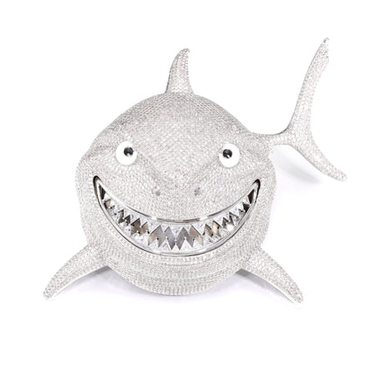 Iced Out Shark Pendant Necklace for Men with Stainless Steel Twist Chain