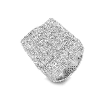 Iced Out R Letter Square Ring, Hip Hop Unisex Statement Ring, Gold and White Gold Tone
