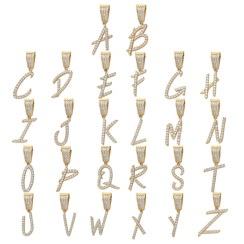Hip Hop Letter Cubic Zirconia Pendant Necklace for Men and Women