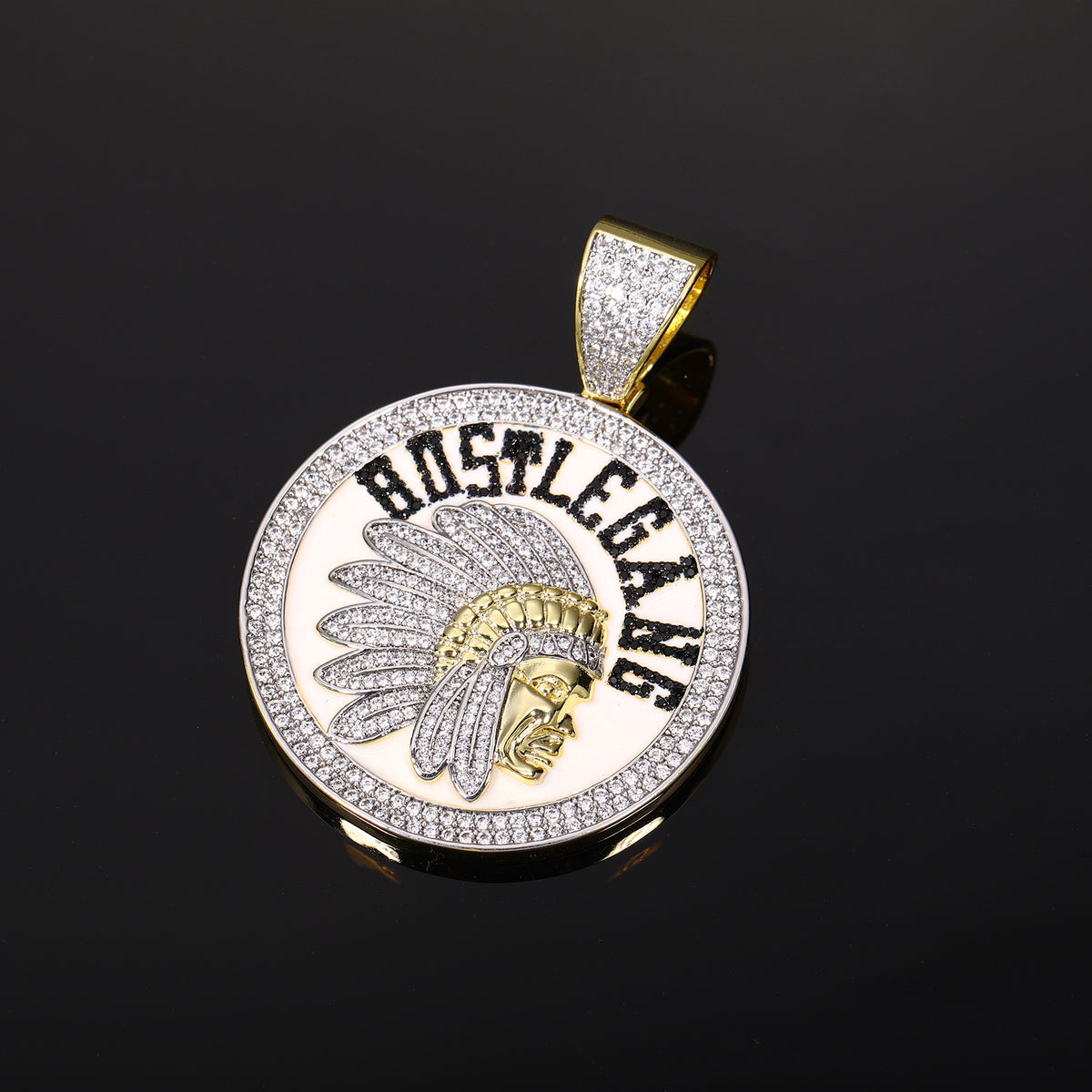 Iced Out Round Chief Pendant Necklace with Rope Chain product image