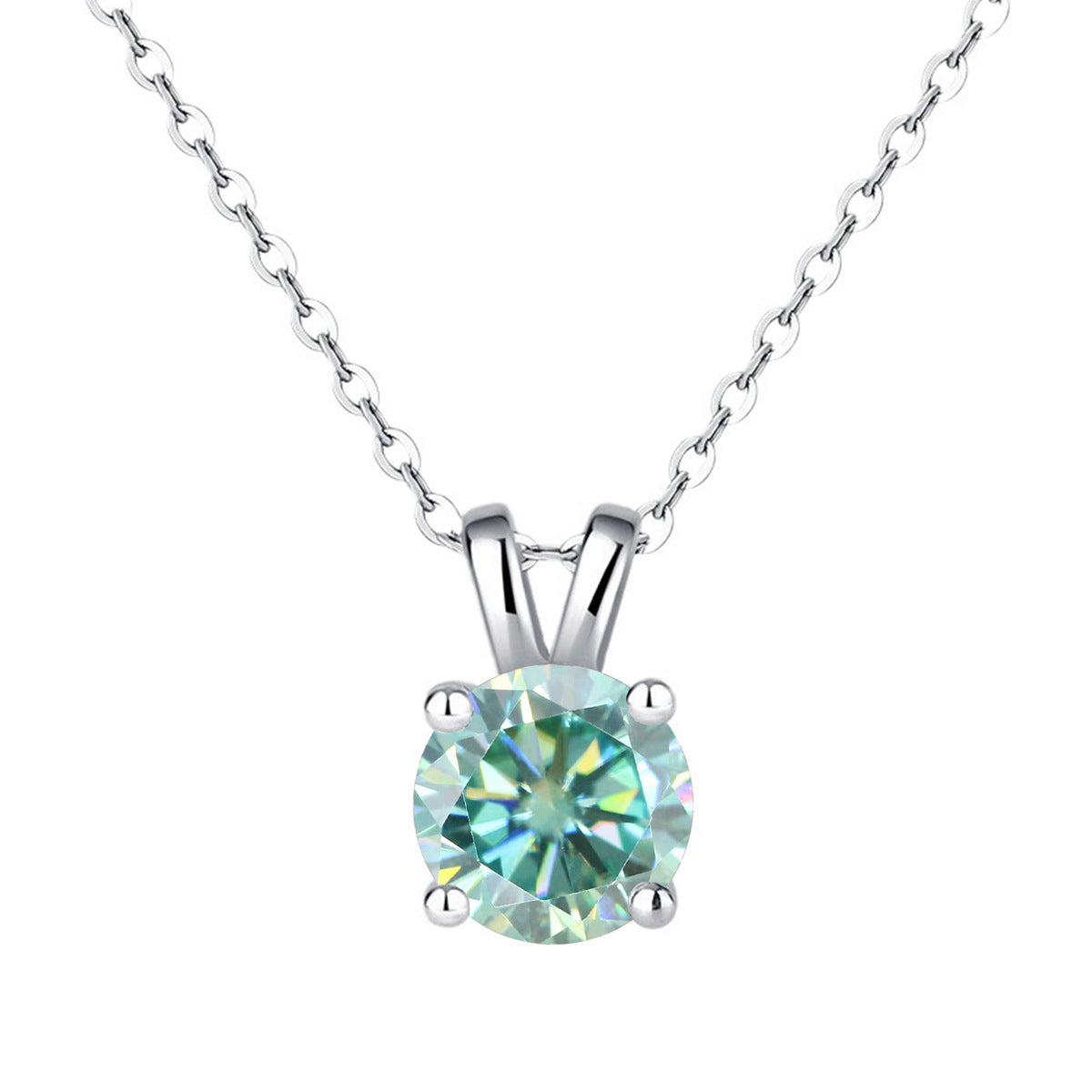 925 Silver 1ct Moissanite Pendant Necklace, Round Box Chain Rabbit Ear Setting product image