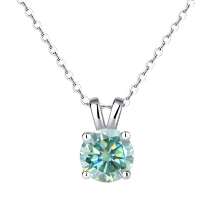925 Silver 1ct Moissanite Pendant Necklace, Round Box Chain Rabbit Ear Setting