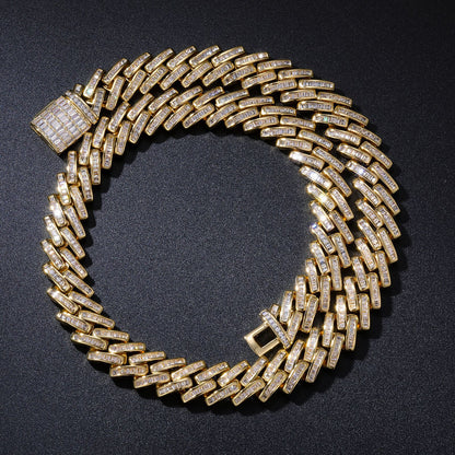 Geometric Zircon Cuban Link Chain Necklace and Bracelet