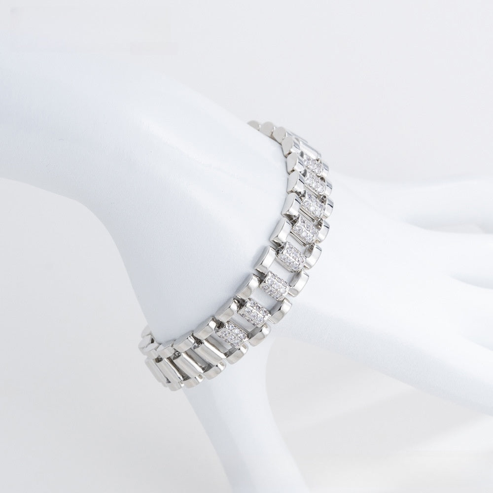 Geometric Link Crystal Bracelet for Women Trendy Luxe Statement Chain
