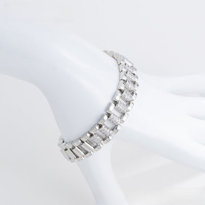 Geometric Link Crystal Bracelet for Women Trendy Luxe Statement Chain