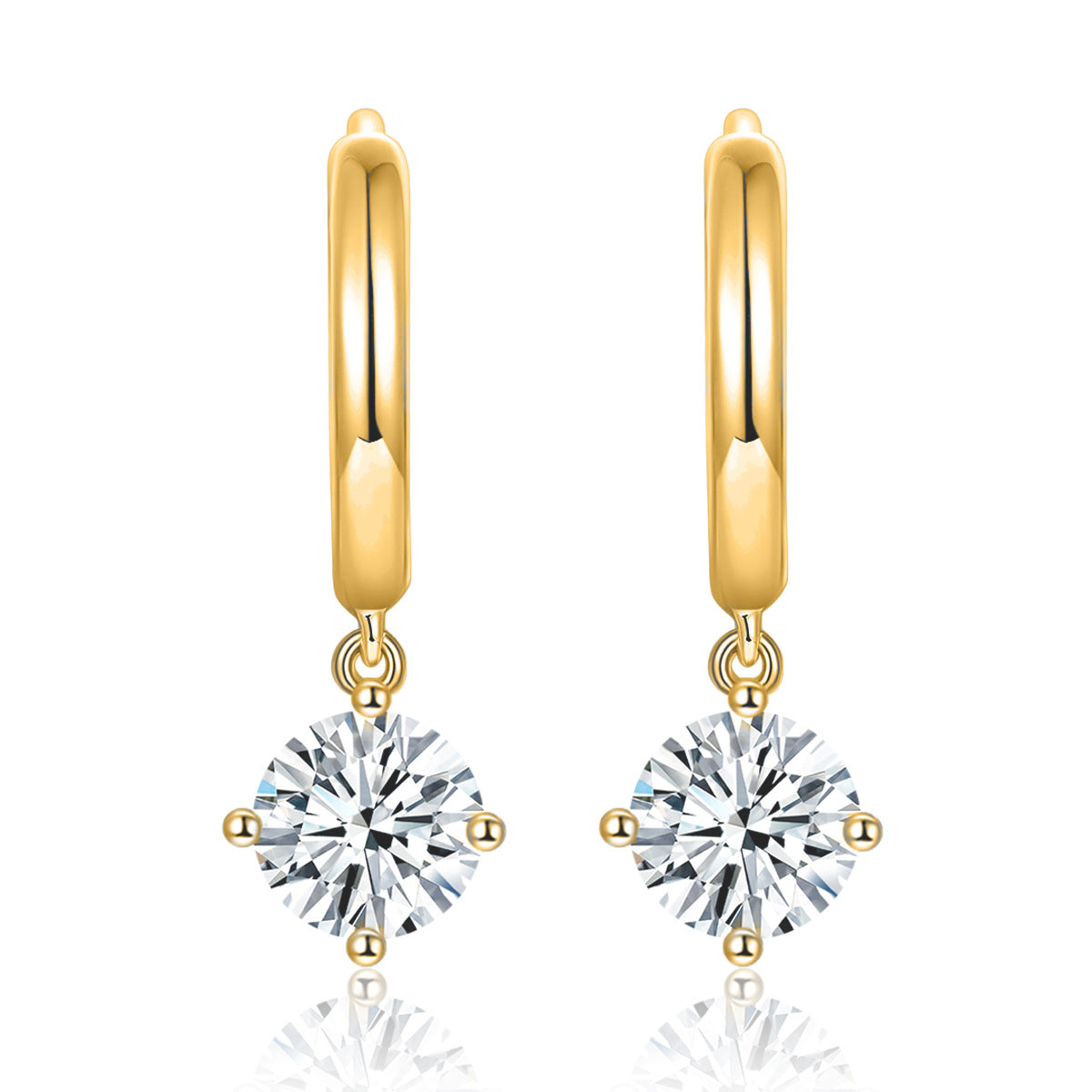 5.0mm Round Moissanite Drop Hoop Earrings, 4-Prong Gold Tone Huggie Earrings product image