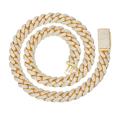 12mm Iced Out Double Row Cubic Zirconia Cuban Link Chain Necklace Bracelet Unisex Hip Hop Jewelry