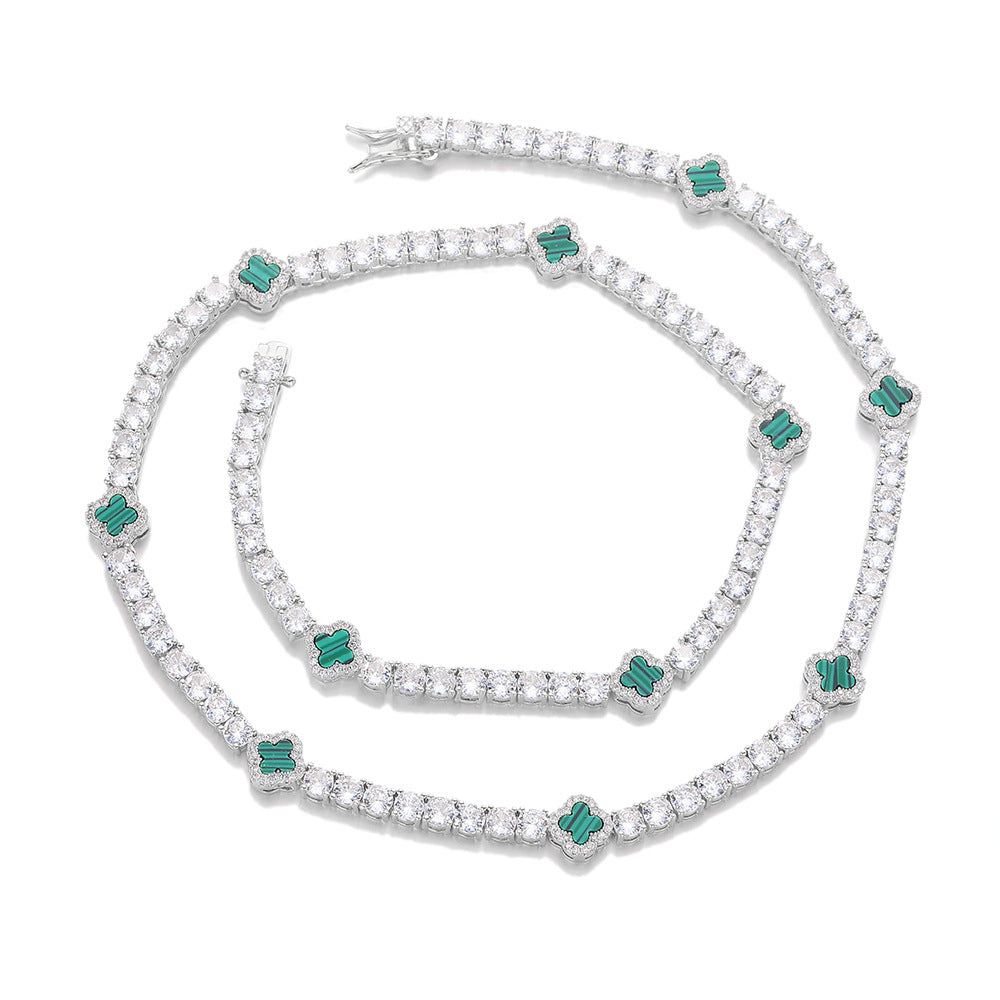 Clover Tennis Chain Bracelet & Necklace, Sparkling Cuban Link Jewelry