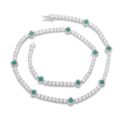 Clover Tennis Chain Bracelet & Necklace, Sparkling Cuban Link Jewelry