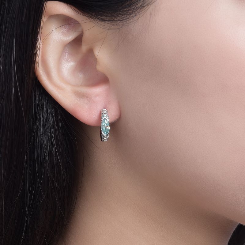 Blue Green Marquise Hoop Earrings, Eye of Horus Inspired Huggie Earrings, S925 Silver 18k Gold Plated Unisex Jewelry product image