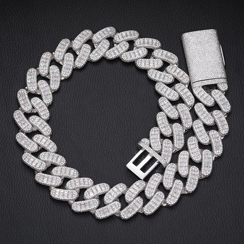 Iced Out Cuban Link Chain Necklace Bracelet - Geometric Round Cut Cubic Zirconia Hip Hop Jewelry for Men and Women product image