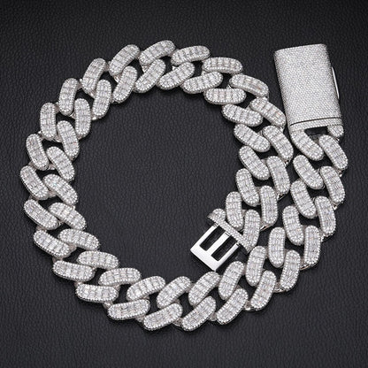 Iced Out Cuban Link Chain Necklace Bracelet - Geometric Round Cut Cubic Zirconia Hip Hop Jewelry for Men and Women