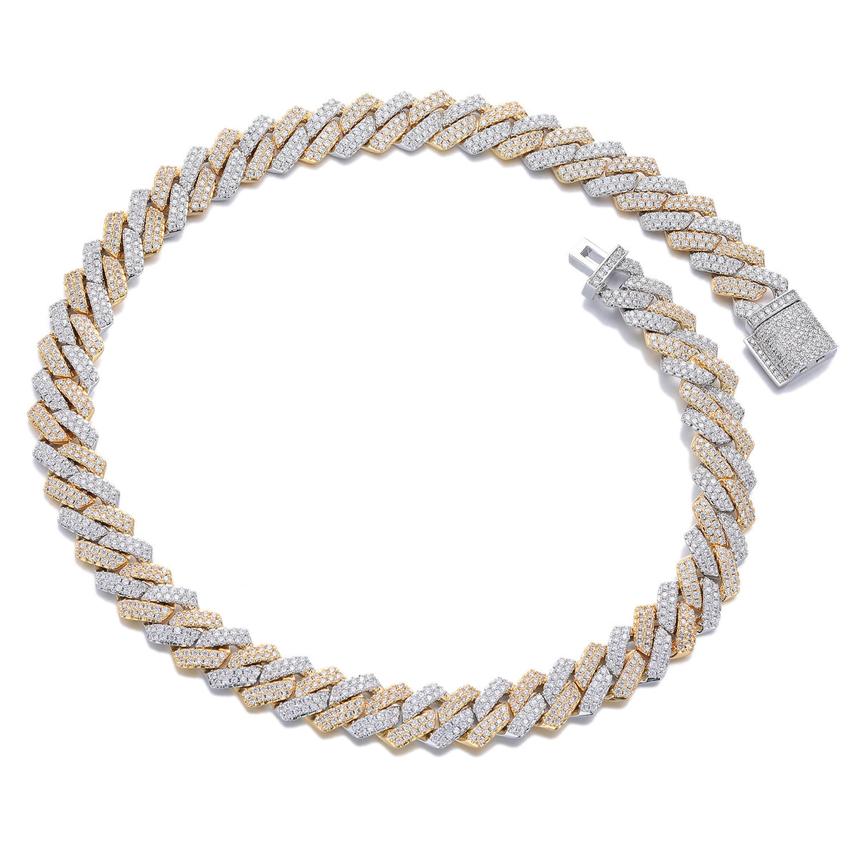 Iced Out Cuban Link Chain Necklace Bracelet in Rose Gold Tone, 14mm Hip Hop Statement Jewelry product image