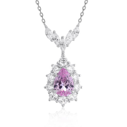 Pink Pear-Cut Pendant Necklace for Women, Leaf-Inspired Collar Chain, Elegant Gift Jewelry