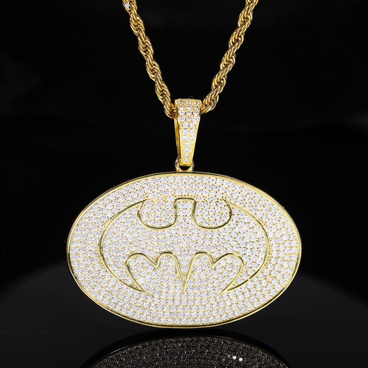 Iced Out Oval Superhero Pendant Necklace for Men Women, Copper Cubic Zirconia Hip Hop Rope Chain product image