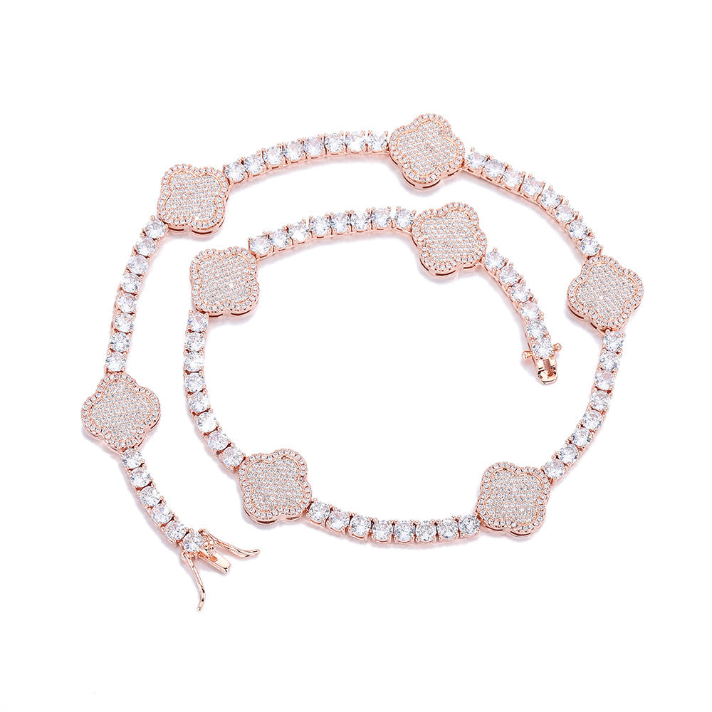 Clover Cubic Zirconia Tennis Chain Bracelet & Necklace Set, Hip Hop Pendant Jewelry product image