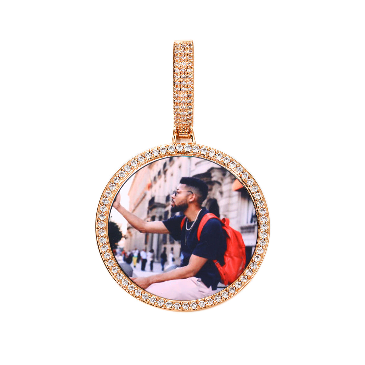 Custom Photo Pendant Necklace for Men, Iced Out Round Pendant Chain, Hip Hop Streetwear Jewelry product image