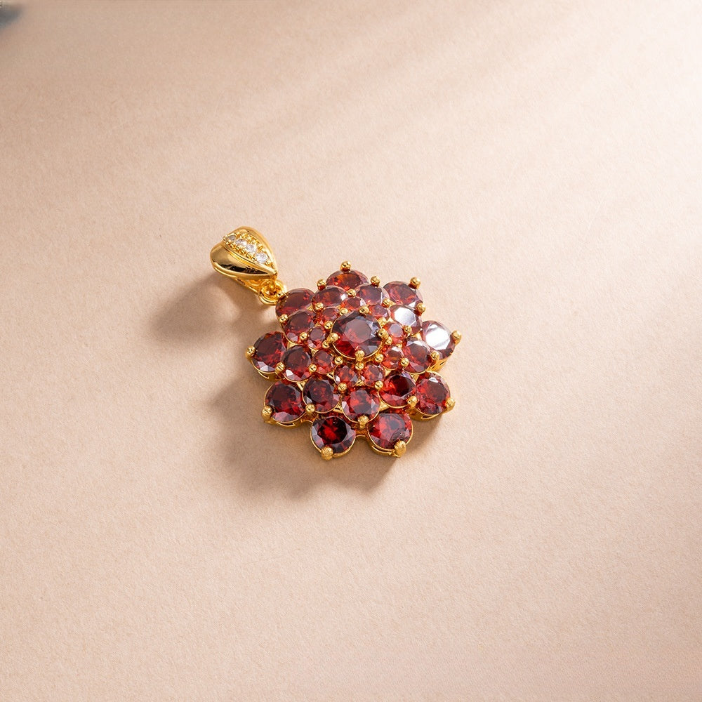 Exotic Ice Flower Cubic Zirconia Pendant Necklace for Women, Gold Plated Floral Statement Charm