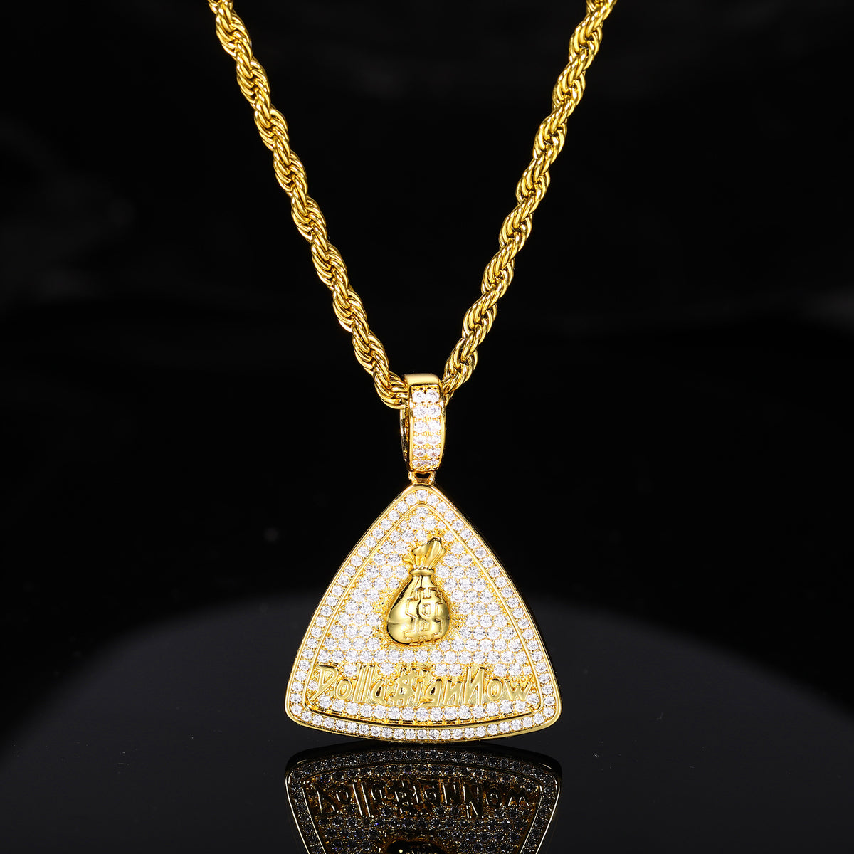 Iced Out Triangle Money Bag Pendant Necklace with Rope Chain product image