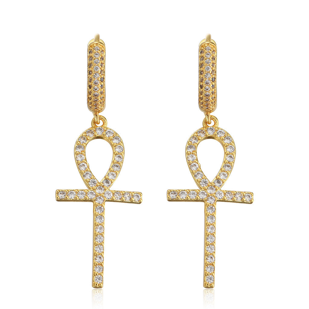 Vintage Cross Copper Earrings for Men