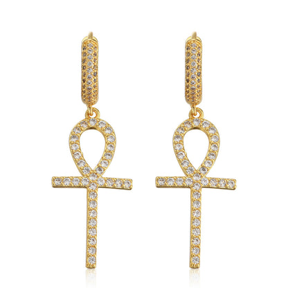 Vintage Cross Copper Earrings for Men