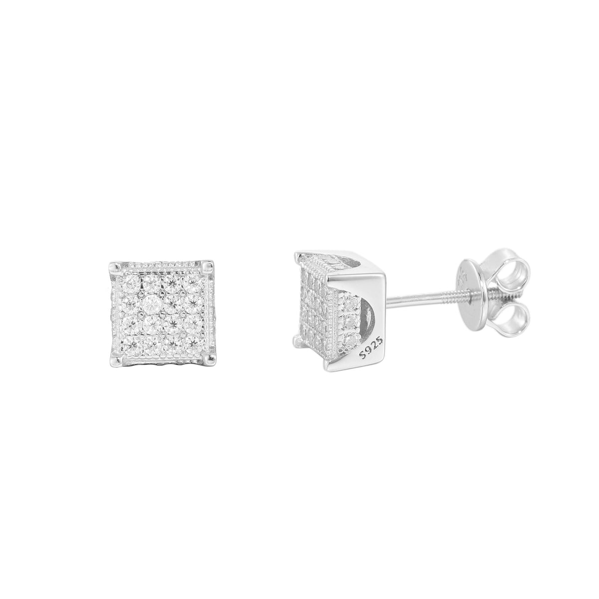 Vintage Hip Hop Crown Square Moissanite Stud Earrings in 925 Silver for Men and Women product image