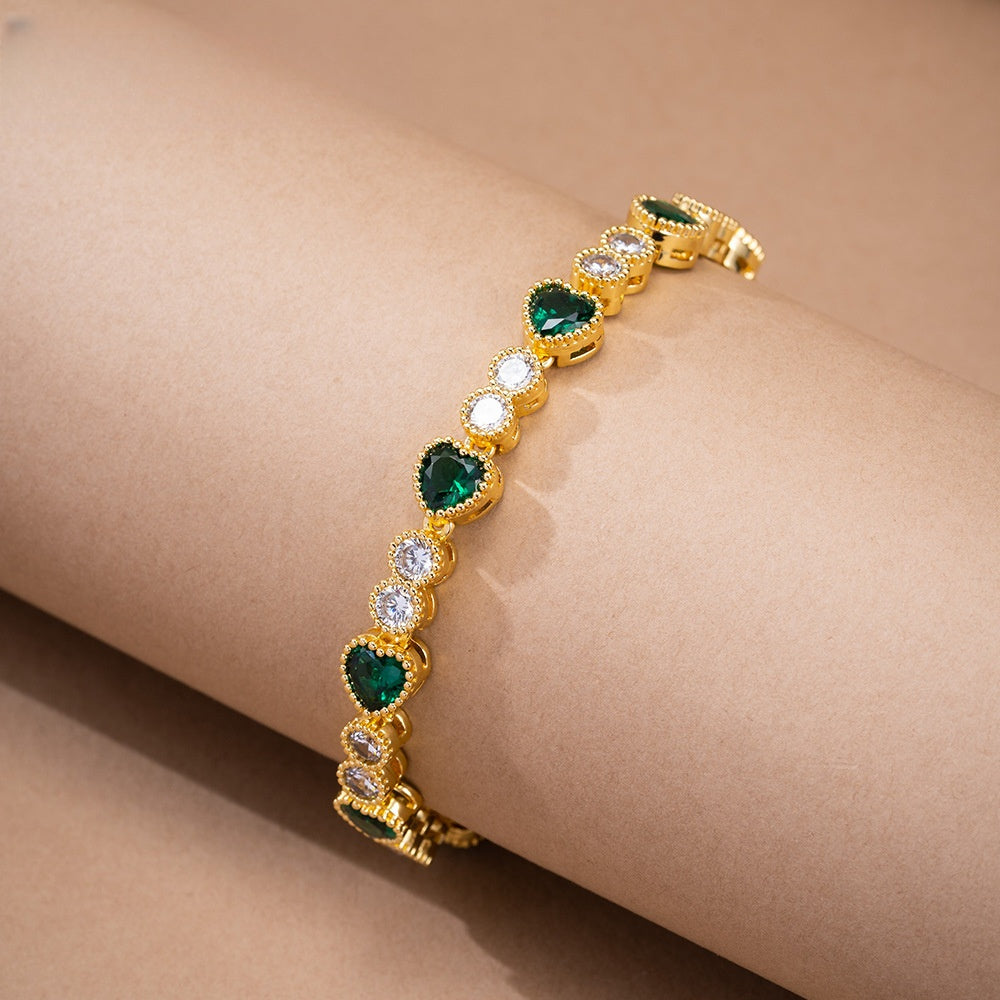 Elegant Heart Crystal Bracelet for Women, Gold Plated Copper Chain Bracelet, Luxury Dainty Gift for Her