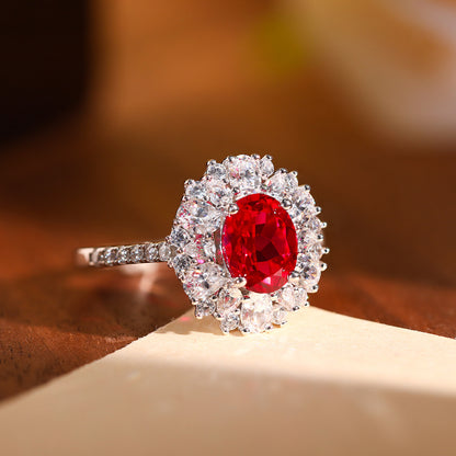 Cultured Ruby Halo Jewelry Set with Necklace, Earrings & Ring