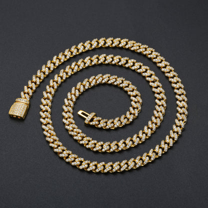 Iced Out Cuban Link Chain Necklace for Men & Women – Geometric Zircon Pendant-Free Statement Hip Hop Jewelry