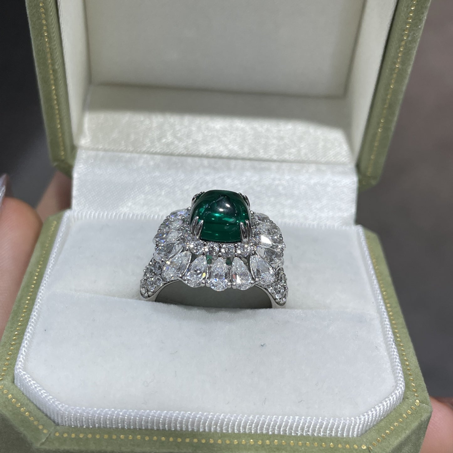 Green Cushion Halo Ring for Women, S925 Silver, 18K Gold Plated product image