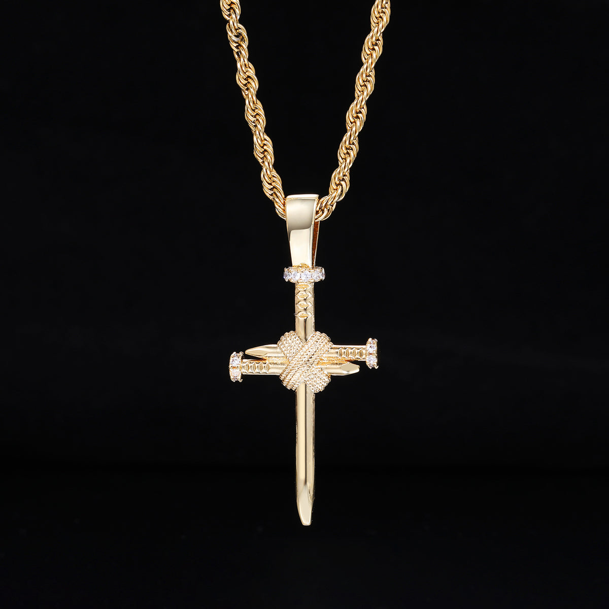 Iced Out Cross Nail Pendant Necklace for Men and Women - Hip Hop Cuban Chain Style Cubic Zirconia Necklace product image