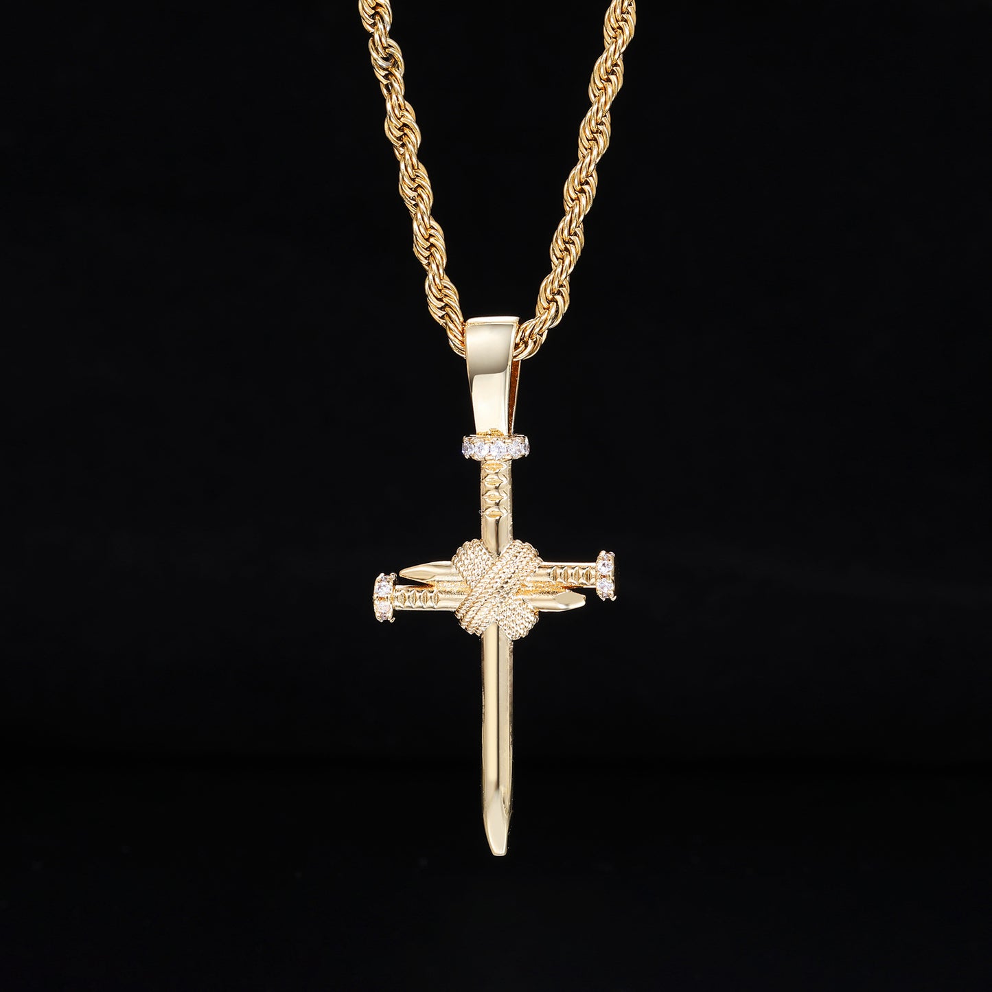 Iced Out Cross Nail Pendant Necklace for Men and Women - Hip Hop Cuban Chain Style Cubic Zirconia Necklace product image
