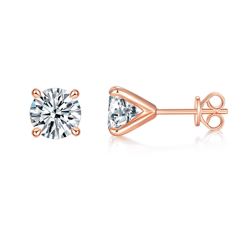 Moissanite Stud Earrings for Men and Women, 4-Prong Round Cut S925 Silver 18K Gold-Plated Earrings, 1ct 1.5ct 2ct 3ct product image