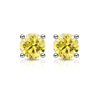 S925 Moissanite Stud Earrings, Classic Four-Prong Round Earrings for Women, Colored and White Stone Options